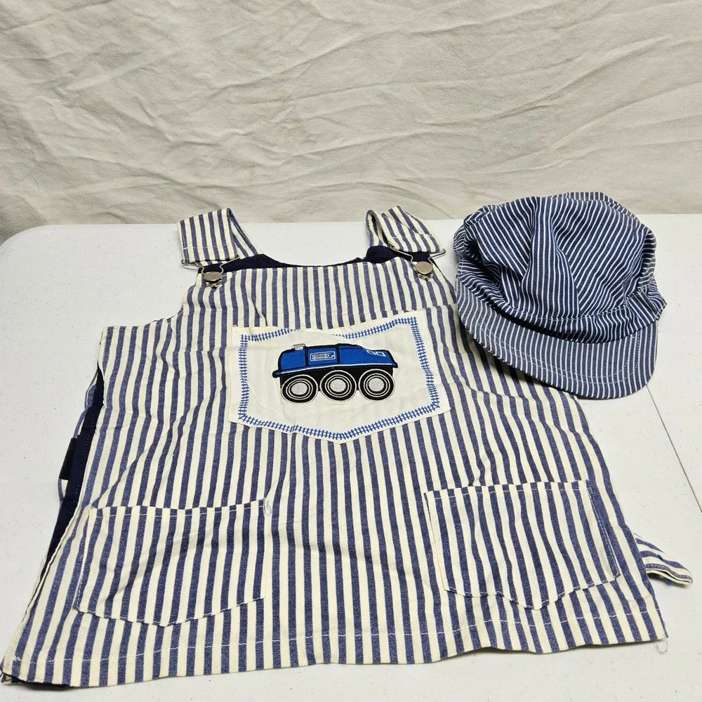 Imaginarium Train Engineer Costume Kids One Size Blue White Hickory Stripe Set
